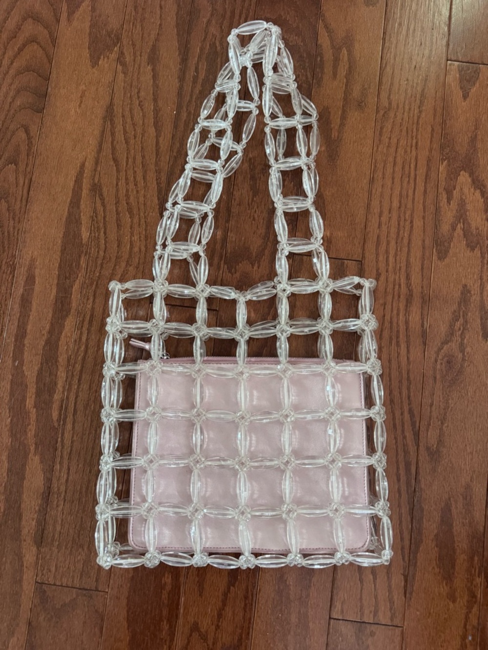 Halogen X Atlantic Pacific Beaded Tote Clear Bag Pink Pouch